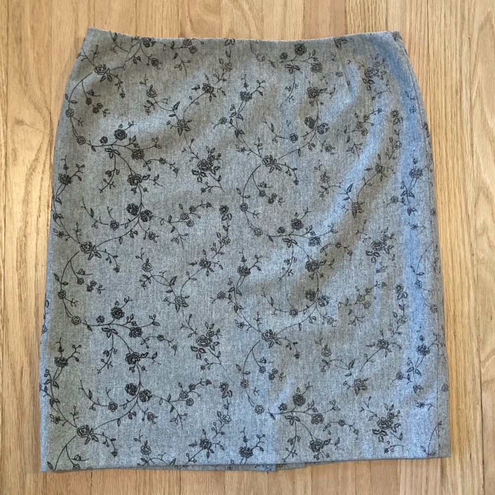 VTG Y2K Emanuel Ungaro Gray Pencil Skirt Black Floral Wool Blend 90s Elegant Sz6
